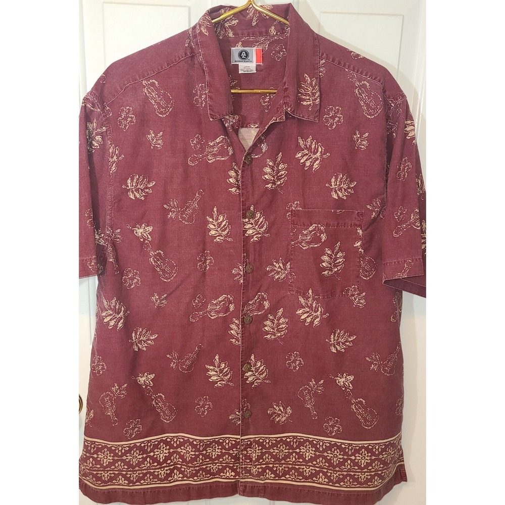 Vtg Arizona Jeans Co Shirt Men Lg Red Floral Short Sleeve Button Up Resort Beach